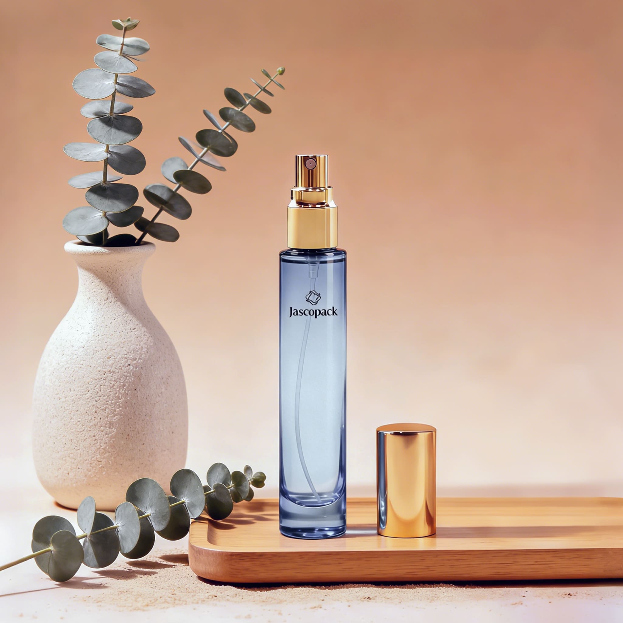 Gold and blue perfume bottle