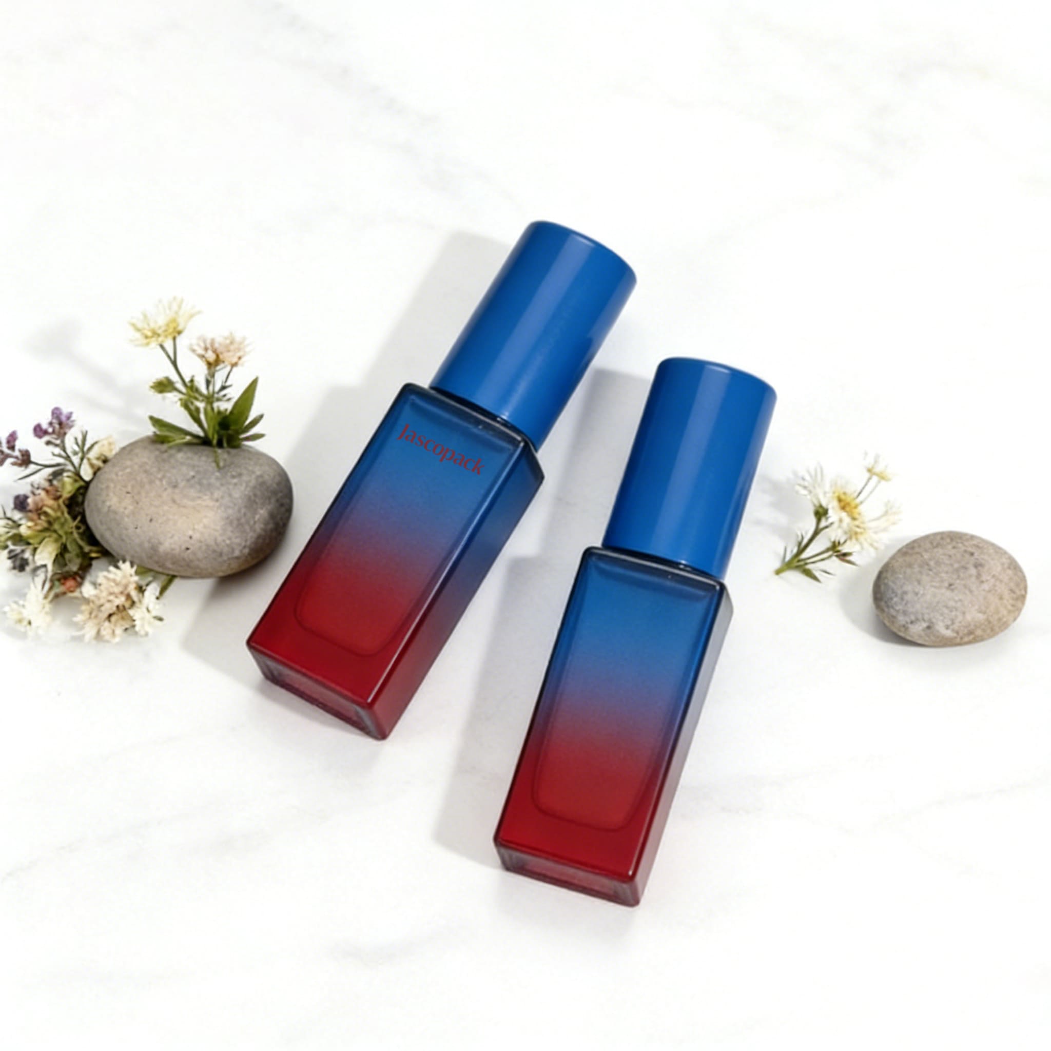 Red and blue perfume bottle